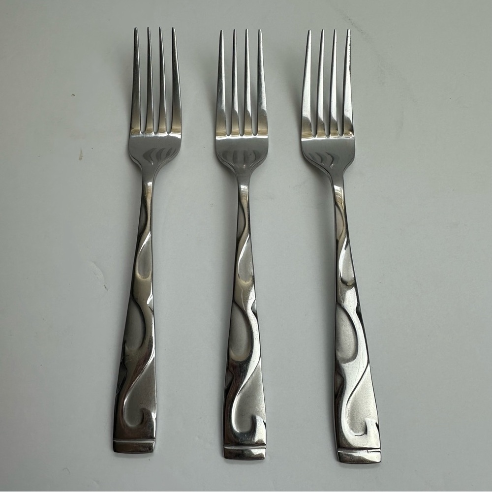 Oneida Tuscany Silverware Stainless Steel Frosted Glossy Swirl Flatware SET OF 3